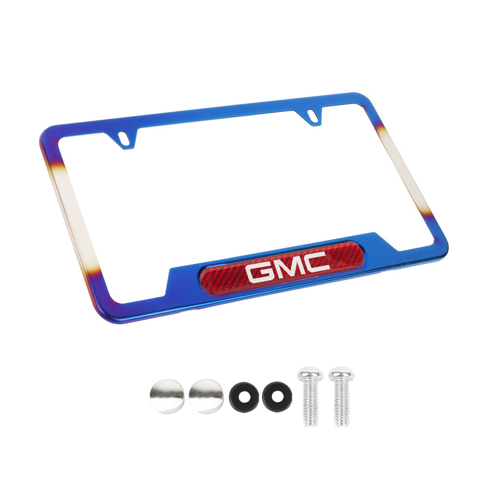 Brand New Universal 1PCS GMC Titanium Burnt Blue Metal License Plate Frame