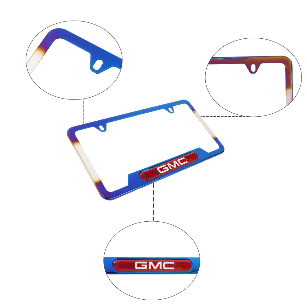 Brand New Universal 1PCS GMC Titanium Burnt Blue Metal License Plate Frame