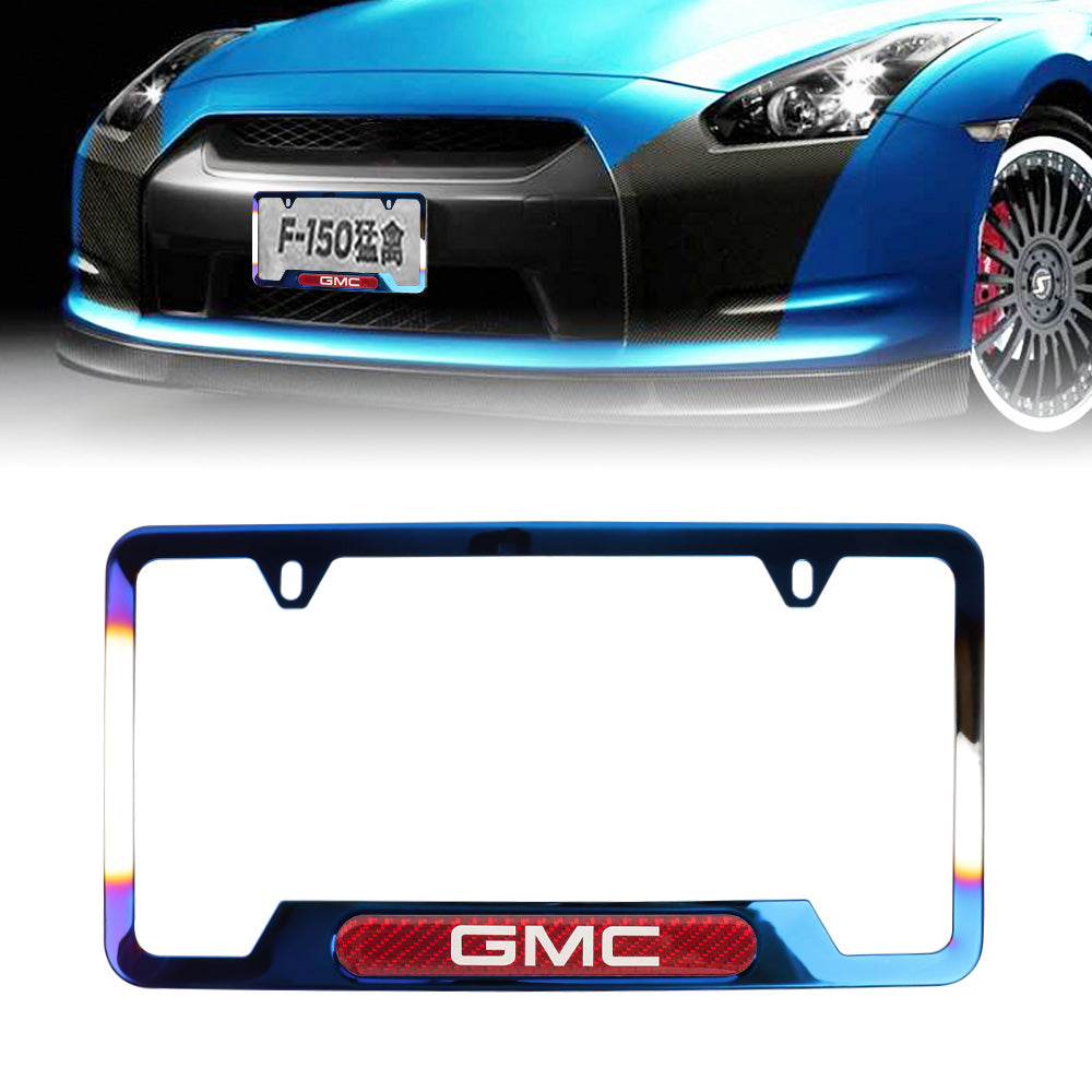 Brand New Universal 1PCS GMC Titanium Burnt Blue Metal License Plate Frame