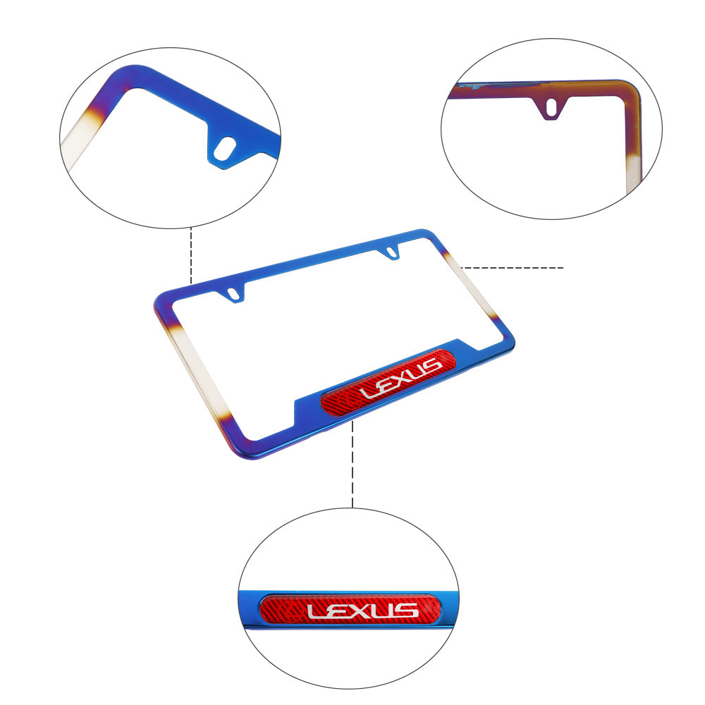 Brand New Universal 1PCS LEXUS Titanium Burnt Blue Metal License Plate Frame