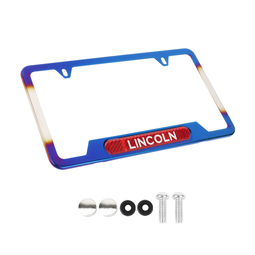 Brand New Universal 1PCS LINCOLN Titanium Burnt Blue Metal License Plate Frame