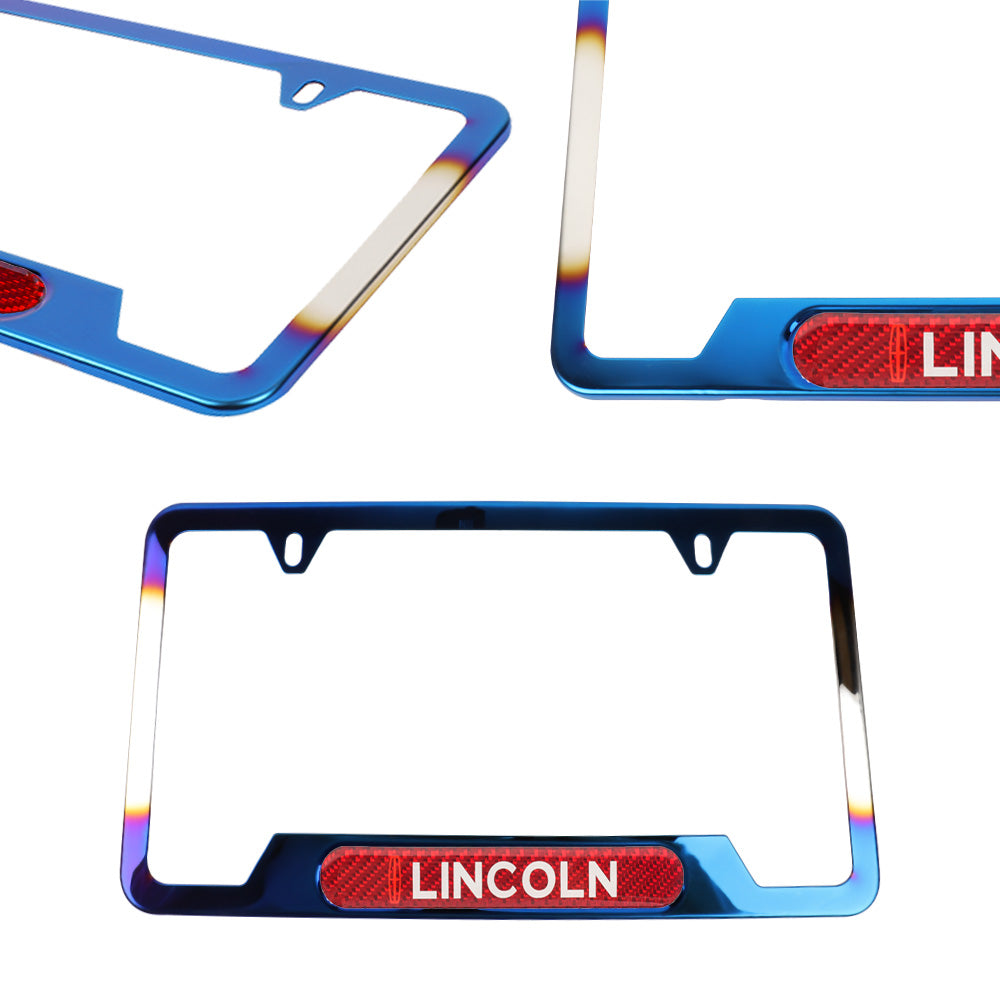 Brand New Universal 1PCS LINCOLN Titanium Burnt Blue Metal License Plate Frame