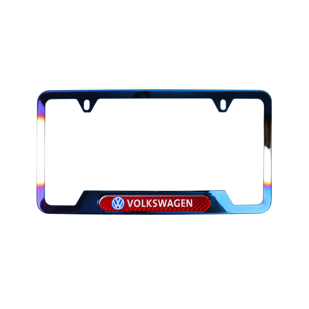 Brand New Universal 2PCS VOLKSWAGEN Titanium Burnt Blue Metal License Plate Frame