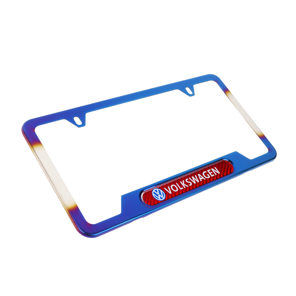 Brand New Universal 2PCS VOLKSWAGEN Titanium Burnt Blue Metal License Plate Frame