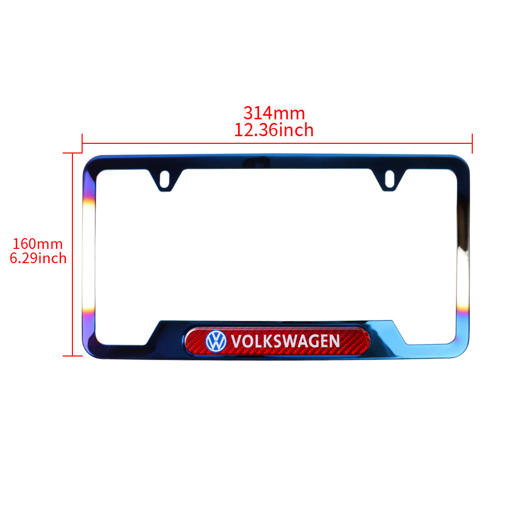 Brand New Universal 2PCS VOLKSWAGEN Titanium Burnt Blue Metal License Plate Frame