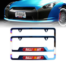 Load image into Gallery viewer, Brand New Universal 2PCS Ralliart Titanium Burnt Blue Metal License Plate Frame