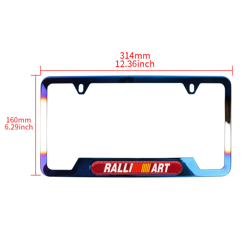 Brand New Universal 2PCS Ralliart Titanium Burnt Blue Metal License Plate Frame