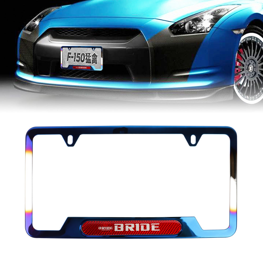 Brand New Universal 1PCS Bride Titanium Burnt Blue Metal License Plate Frame