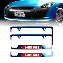 Load image into Gallery viewer, Brand New Universal 2PCS HEMI Titanium Burnt Blue Metal License Plate Frame