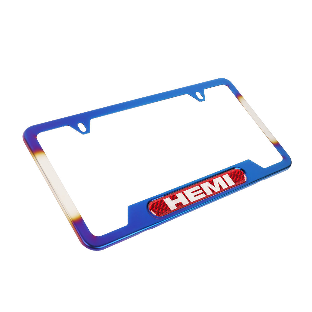 Brand New Universal 1PCS HEMI Titanium Burnt Blue Metal License Plate Frame