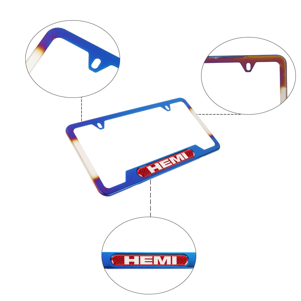 Brand New Universal 1PCS HEMI Titanium Burnt Blue Metal License Plate Frame