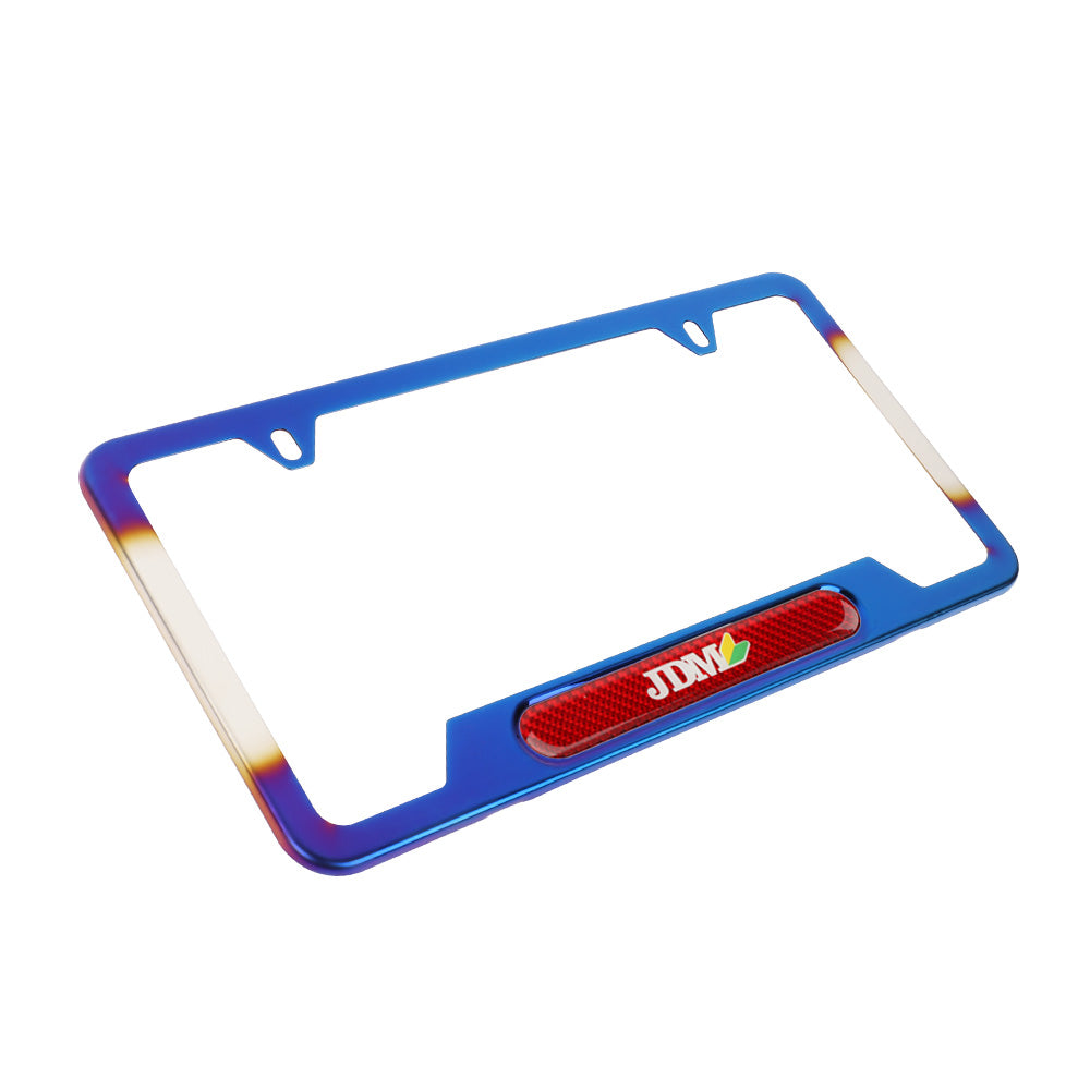 Brand New Universal 1PCS JDM BEGINNER LEAF Titanium Burnt Blue Metal License Plate Frame