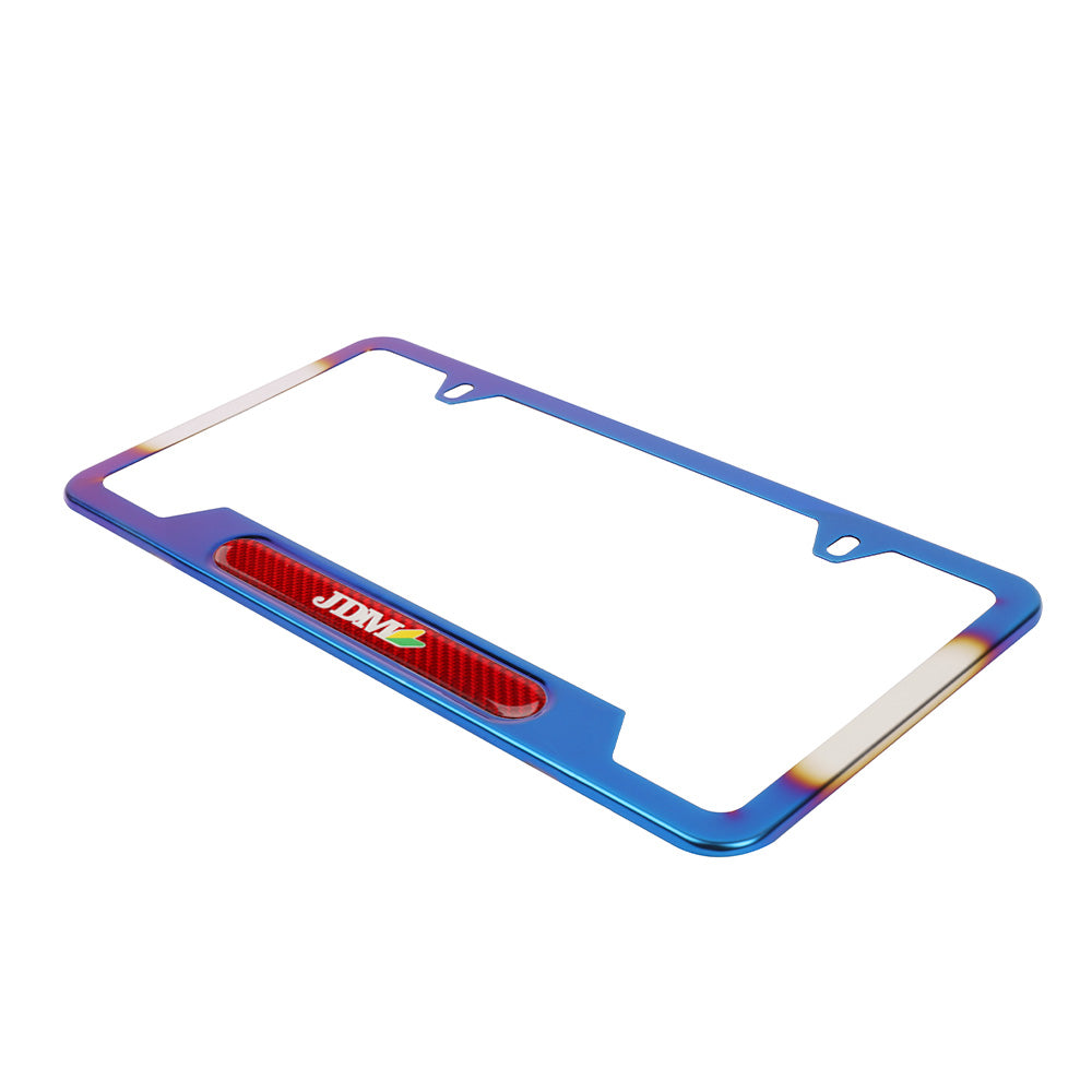 Brand New Universal 1PCS JDM BEGINNER LEAF Titanium Burnt Blue Metal License Plate Frame