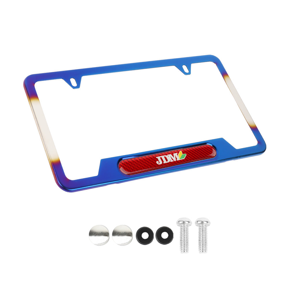 Brand New Universal 1PCS JDM BEGINNER LEAF Titanium Burnt Blue Metal License Plate Frame