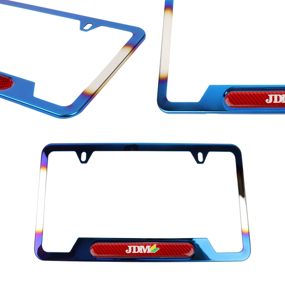 Brand New Universal 1PCS JDM BEGINNER LEAF Titanium Burnt Blue Metal License Plate Frame