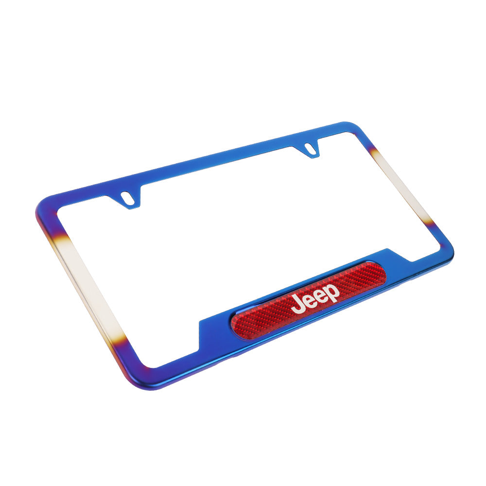 Brand New Universal 2PCS JEEP Titanium Burnt Blue Metal License Plate Frame