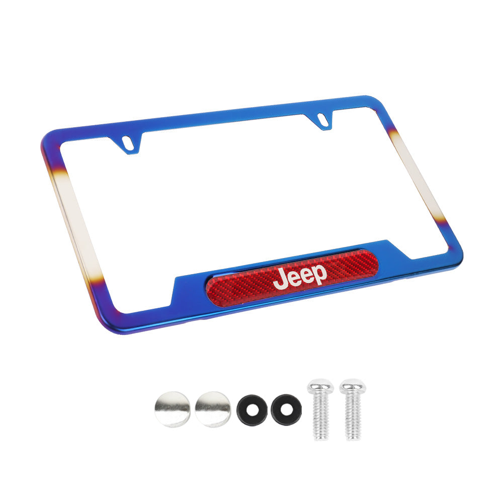 Brand New Universal 1PCS JEEP Titanium Burnt Blue Metal License Plate Frame