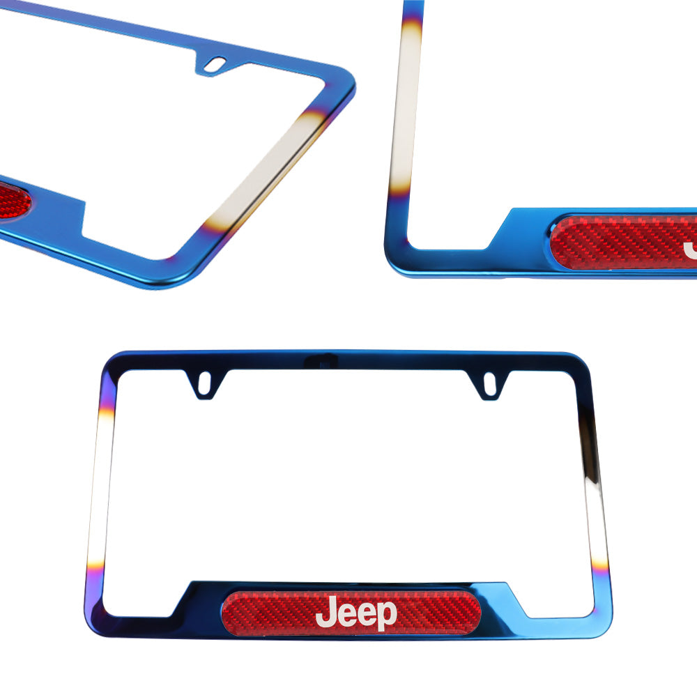 Brand New Universal 1PCS JEEP Titanium Burnt Blue Metal License Plate Frame