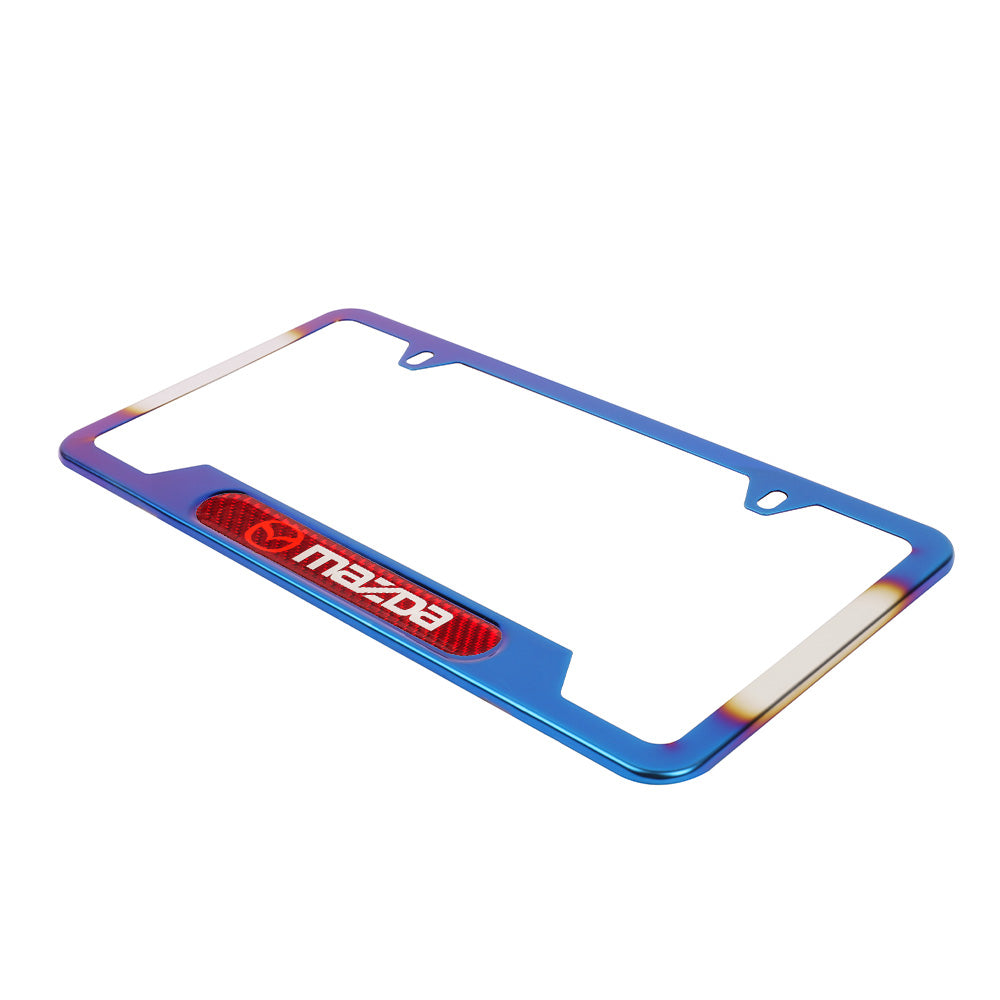 Brand New Universal 1PCS MAZDA Titanium Burnt Blue Metal License Plate Frame