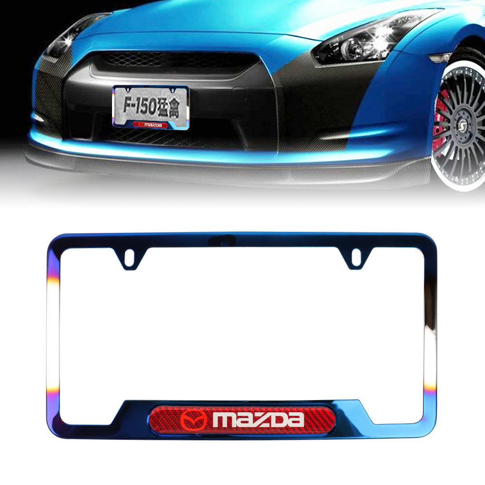 Brand New Universal 1PCS MAZDA Titanium Burnt Blue Metal License Plate Frame