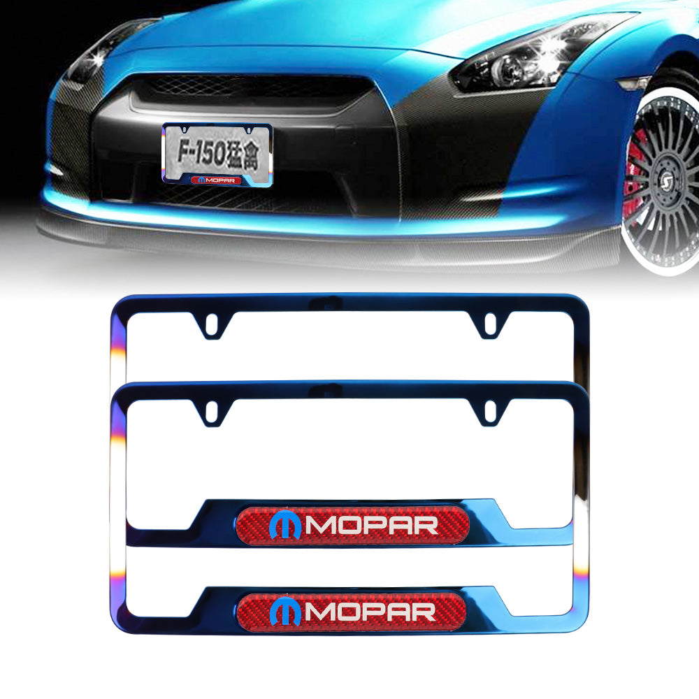 Brand New Universal 2PCS MOPAR Titanium Burnt Blue Metal License Plate Frame