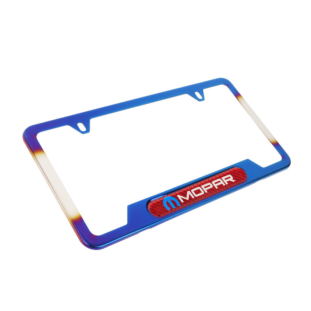 Brand New Universal 1PCS MOPAR Titanium Burnt Blue Metal License Plate Frame