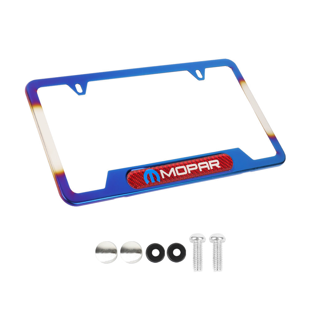 Brand New Universal 1PCS MOPAR Titanium Burnt Blue Metal License Plate Frame