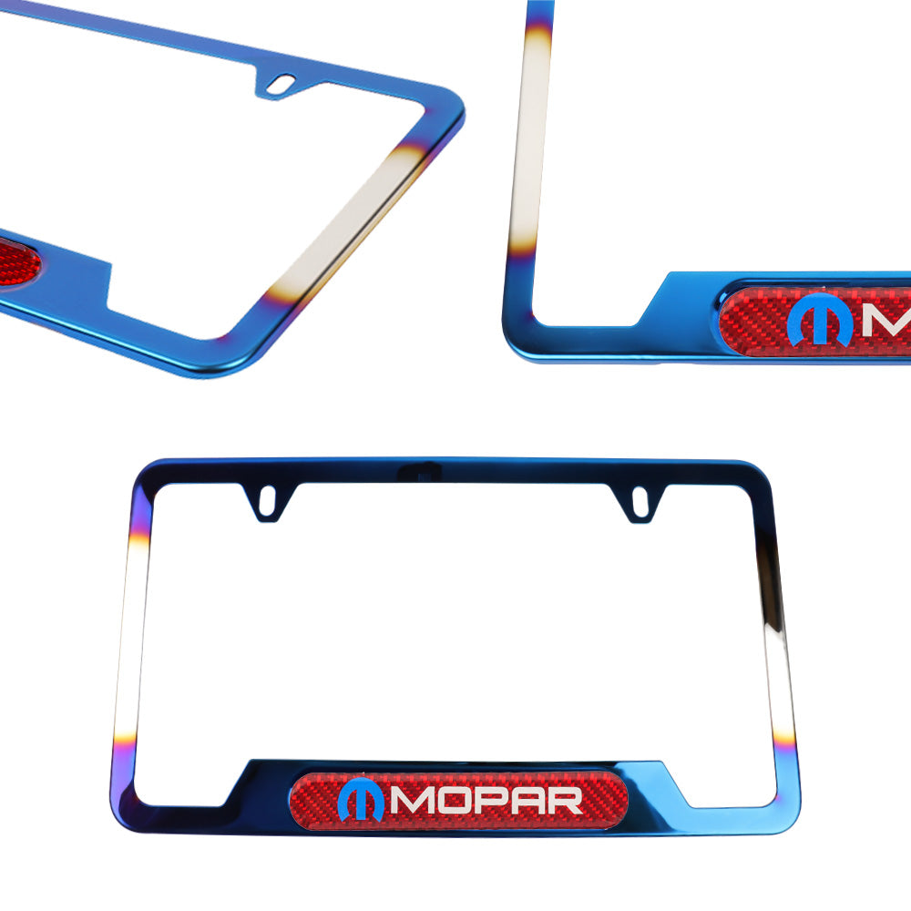 Brand New Universal 1PCS MOPAR Titanium Burnt Blue Metal License Plate Frame