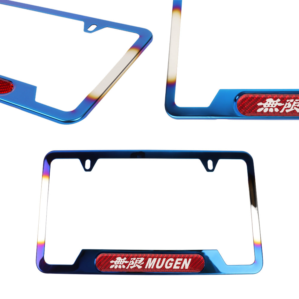 Brand New Universal 1PCS MUGEN Titanium Burnt Blue Metal License Plate Frame