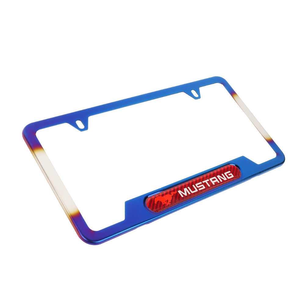 Brand New Universal 1PCS Mustang Titanium Burnt Blue Metal License Plate Frame