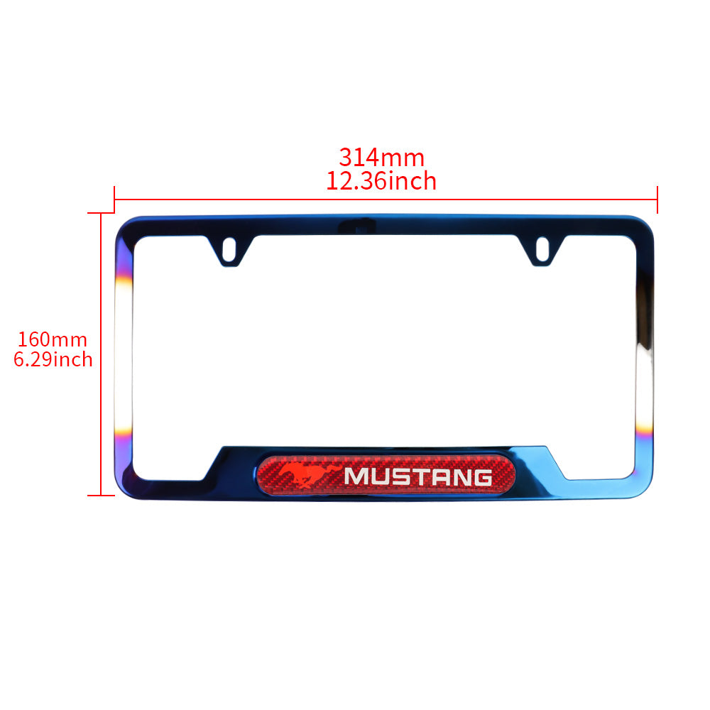 Brand New Universal 1PCS Mustang Titanium Burnt Blue Metal License Plate Frame