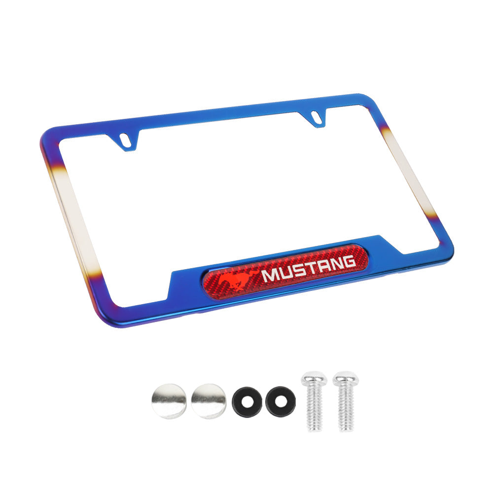 Brand New Universal 1PCS Mustang Titanium Burnt Blue Metal License Plate Frame