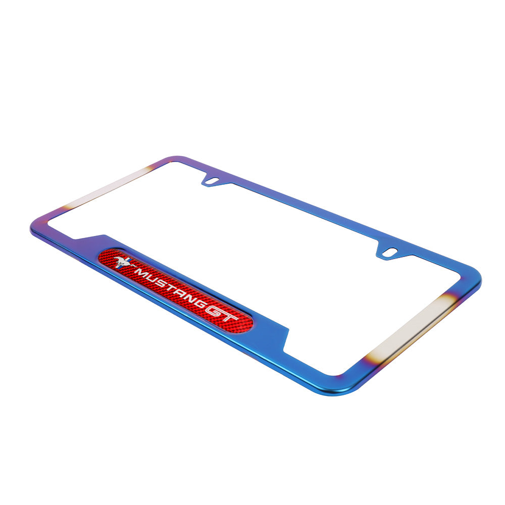 Brand New Universal 1PCS Mustang GT Titanium Burnt Blue Metal License Plate Frame