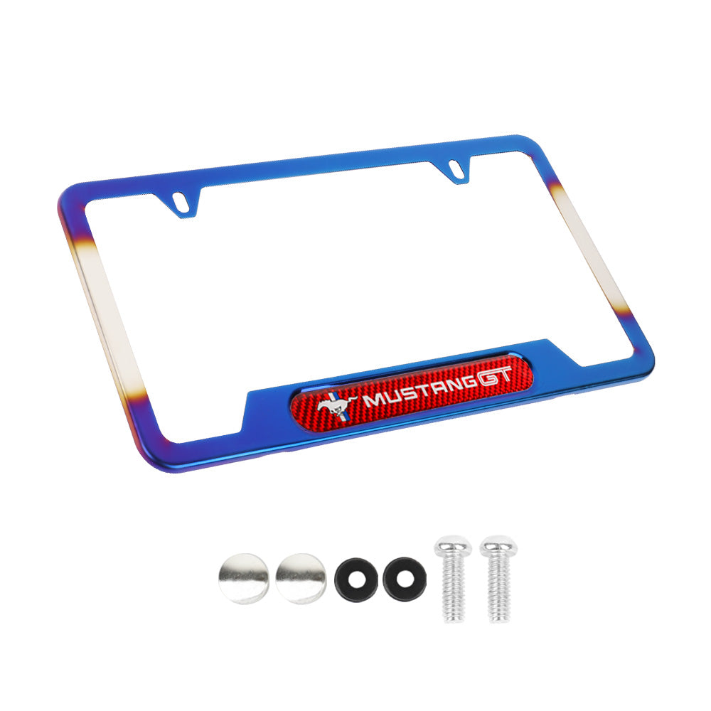 Brand New Universal 1PCS Mustang GT Titanium Burnt Blue Metal License Plate Frame