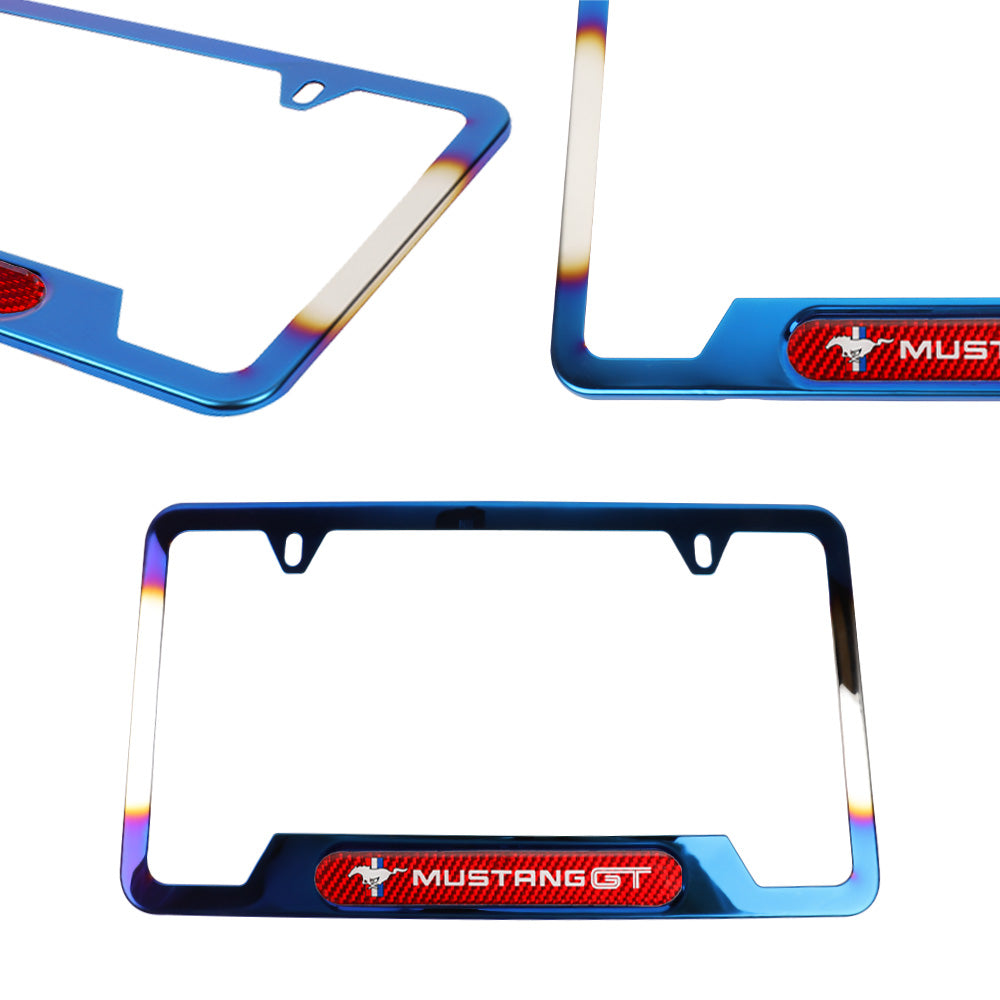 Brand New Universal 1PCS Mustang GT Titanium Burnt Blue Metal License Plate Frame