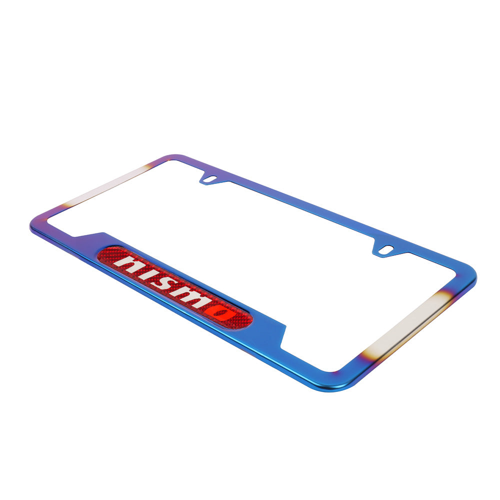 Brand New Universal 2PCS NISMO Titanium Burnt Blue Metal License Plate Frame