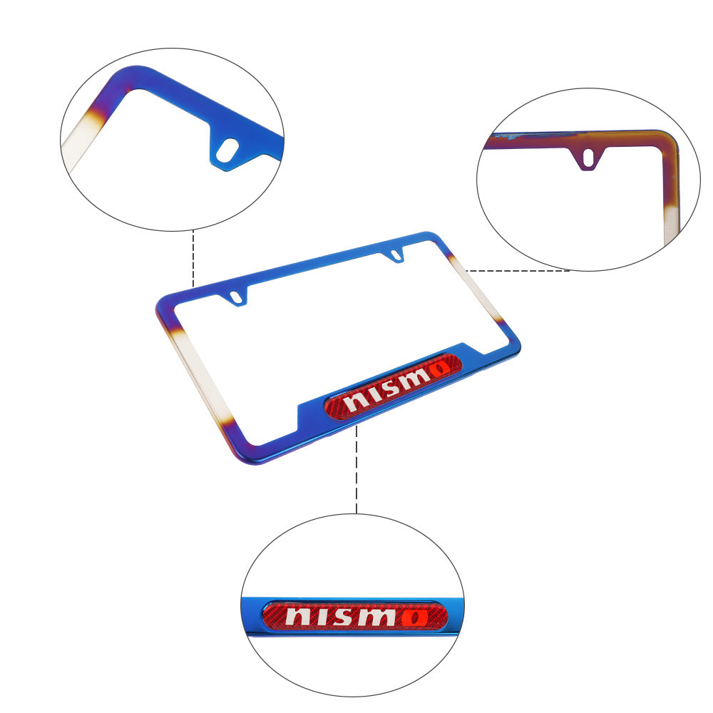 Brand New Universal 2PCS NISMO Titanium Burnt Blue Metal License Plate Frame