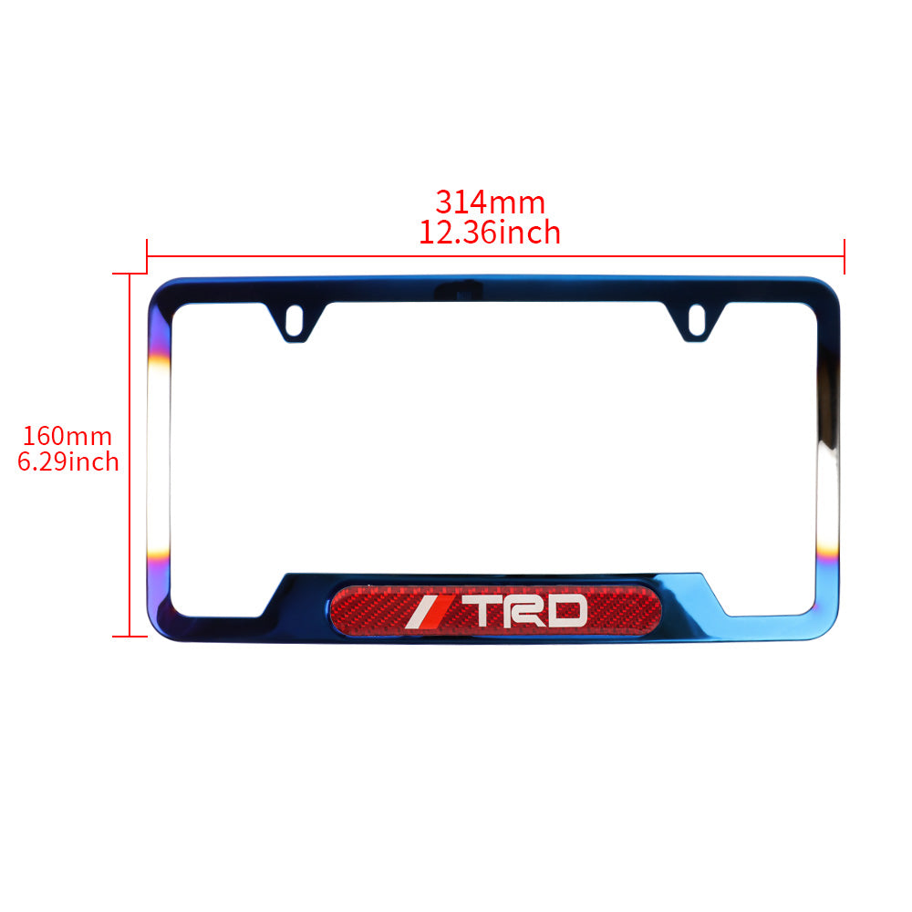 Brand New Universal 2PCS TRD Titanium Burnt Blue Metal License Plate Frame