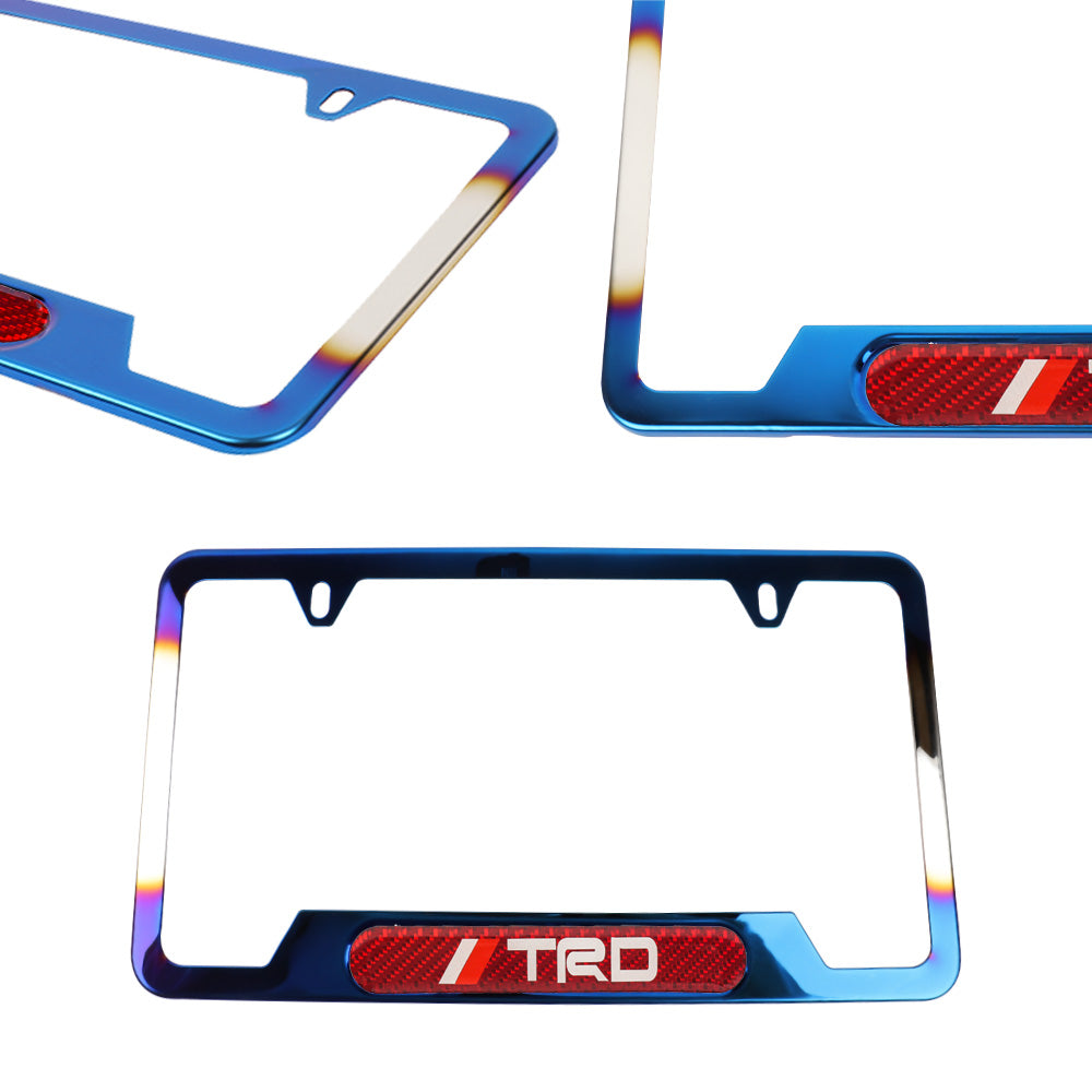 Brand New Universal 2PCS TRD Titanium Burnt Blue Metal License Plate Frame