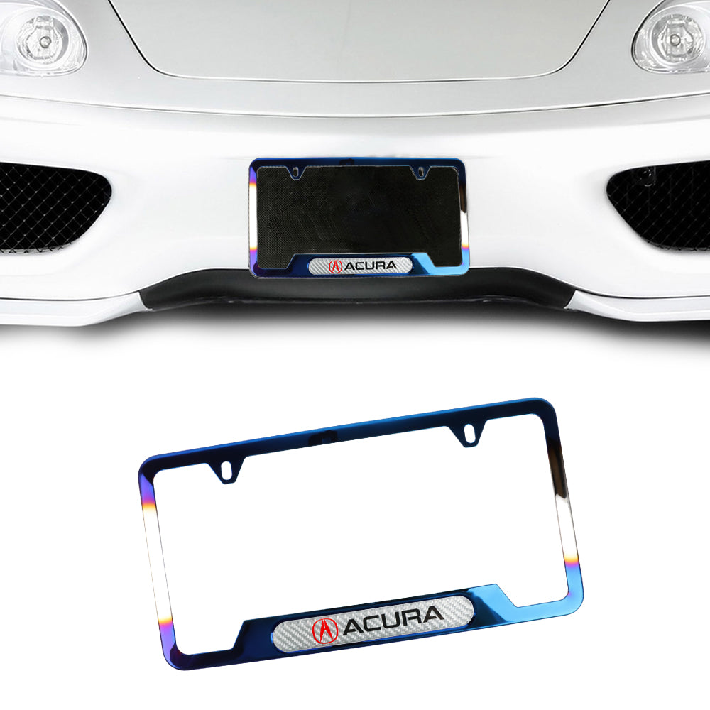 Brand New Universal 1PCS Acura Titanium Burnt Blue Metal License Plate Frame