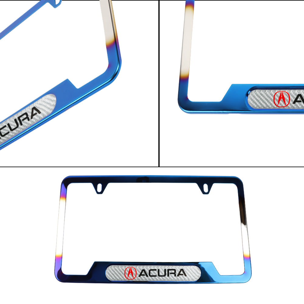 Brand New Universal 1PCS Acura Titanium Burnt Blue Metal License Plate Frame