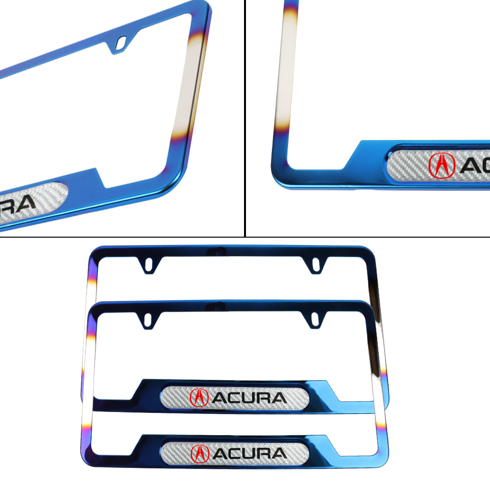 Brand New Universal 2PCS Acura Titanium Burnt Blue Metal License Plate Frame