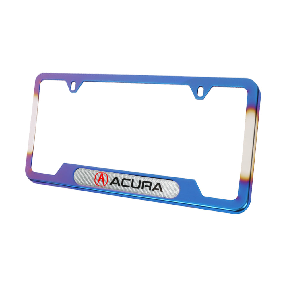 Brand New Universal 1PCS Acura Titanium Burnt Blue Metal License Plate Frame