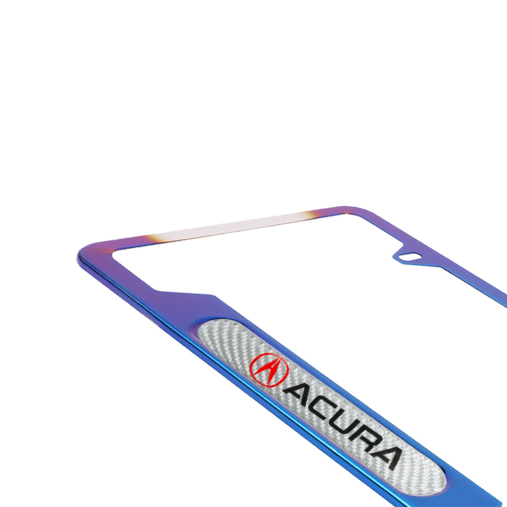 Brand New Universal 2PCS Acura Titanium Burnt Blue Metal License Plate Frame