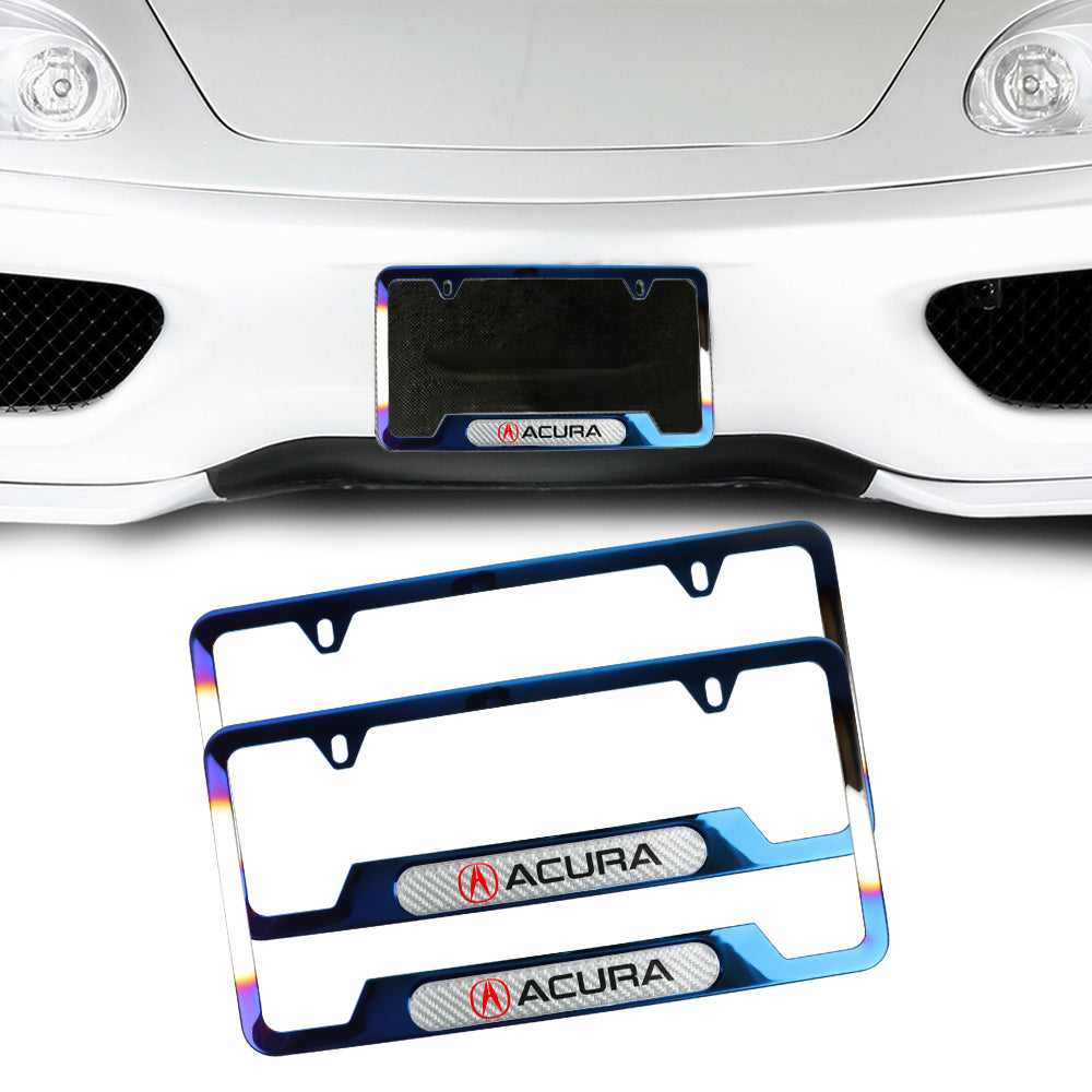 Brand New Universal 2PCS Acura Titanium Burnt Blue Metal License Plate Frame