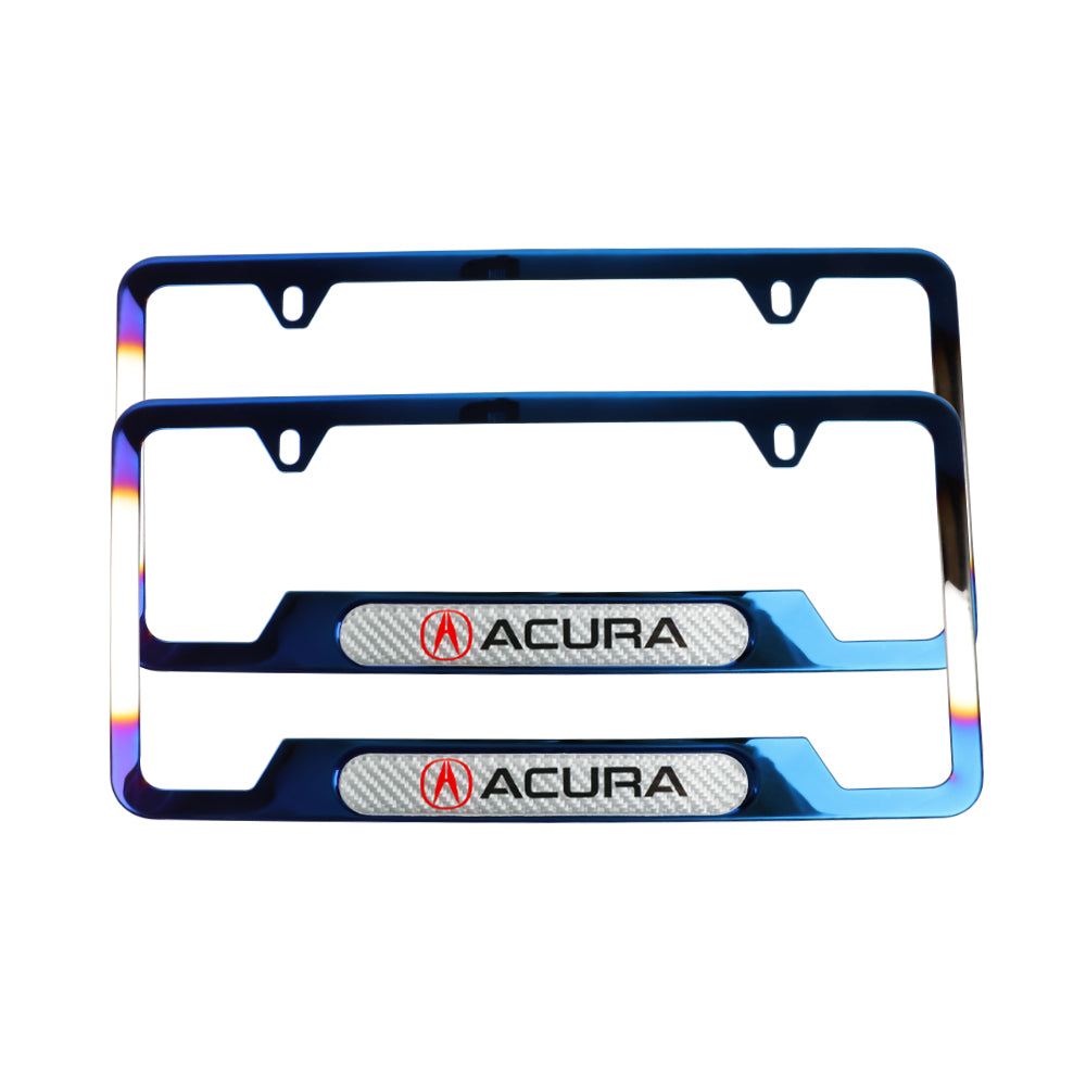 Brand New Universal 2PCS Acura Titanium Burnt Blue Metal License Plate Frame