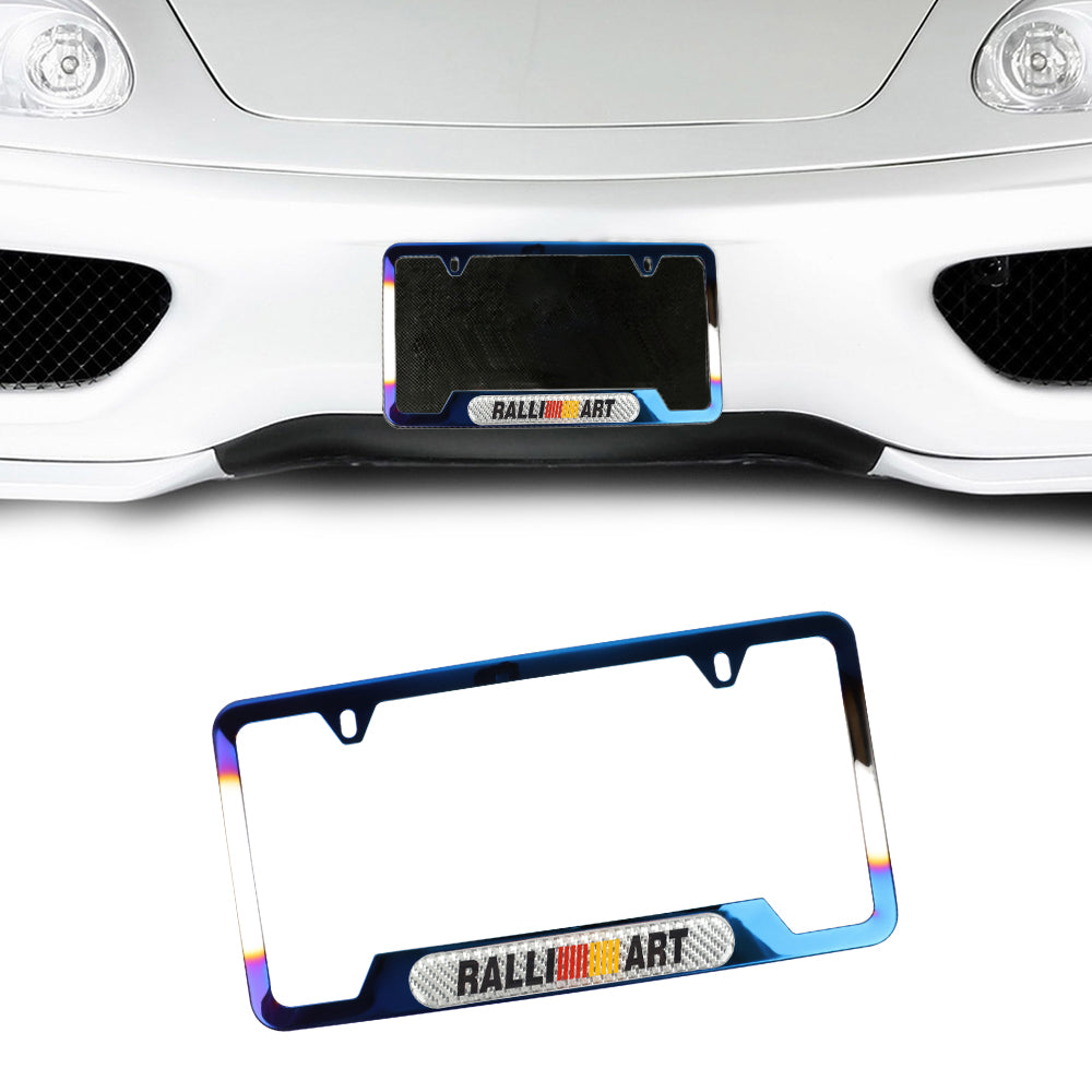 Brand New Universal 1PCS Ralliart Titanium Burnt Blue Metal License Plate Frame