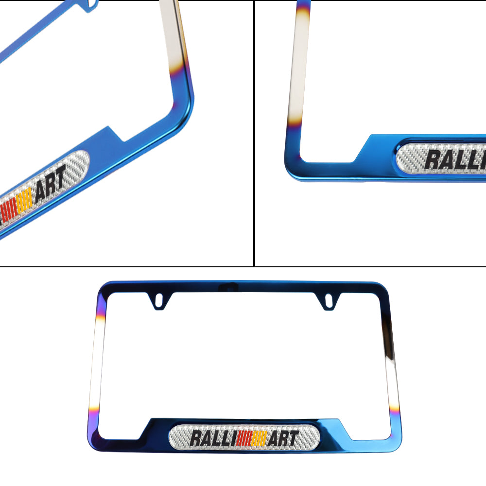 Brand New Universal 1PCS Ralliart Titanium Burnt Blue Metal License Plate Frame