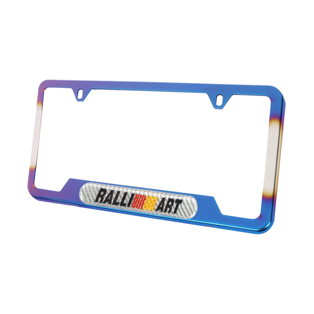 Brand New Universal 1PCS Ralliart Titanium Burnt Blue Metal License Plate Frame