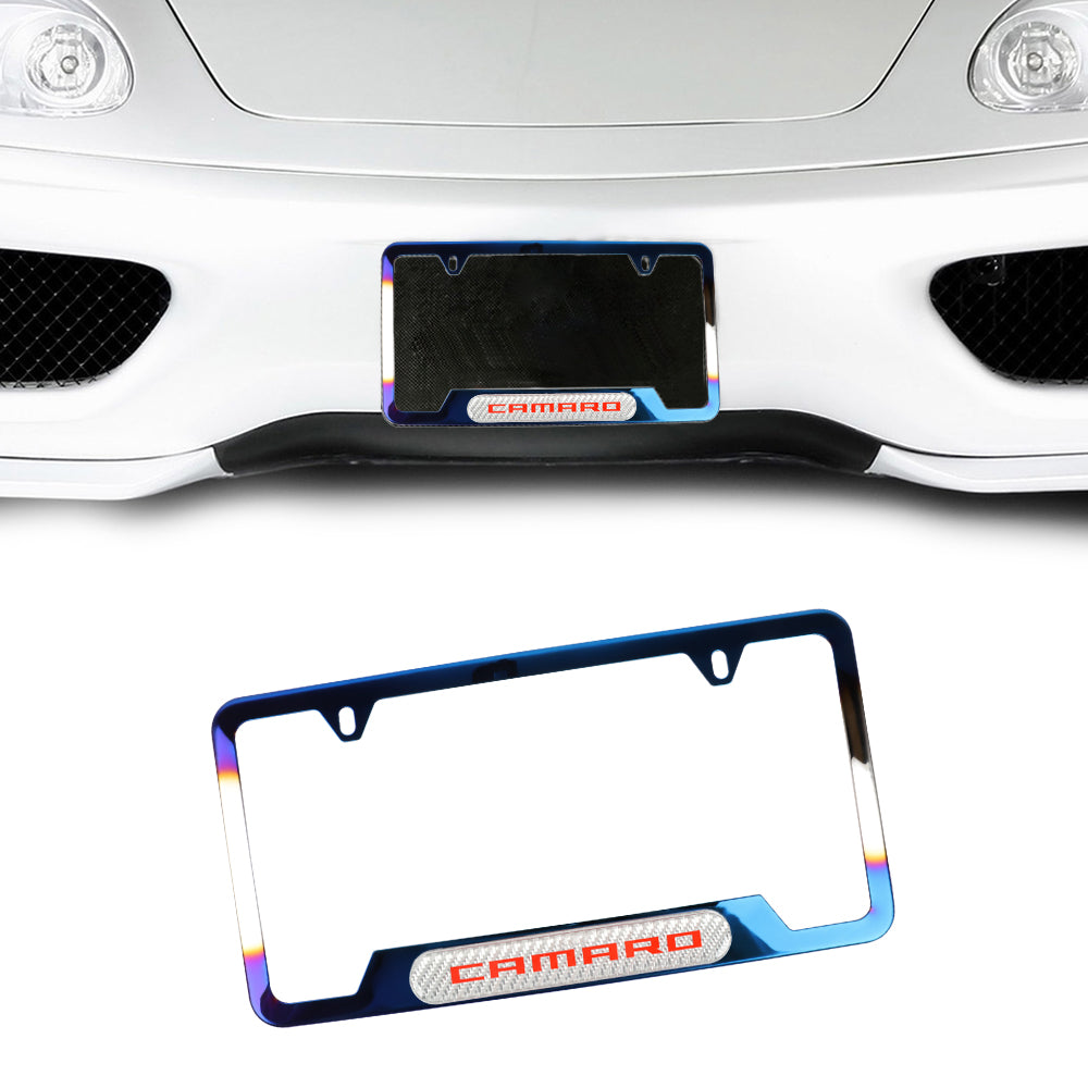 Brand New Universal 1PCS Camaro Titanium Burnt Blue Metal License Plate Frame